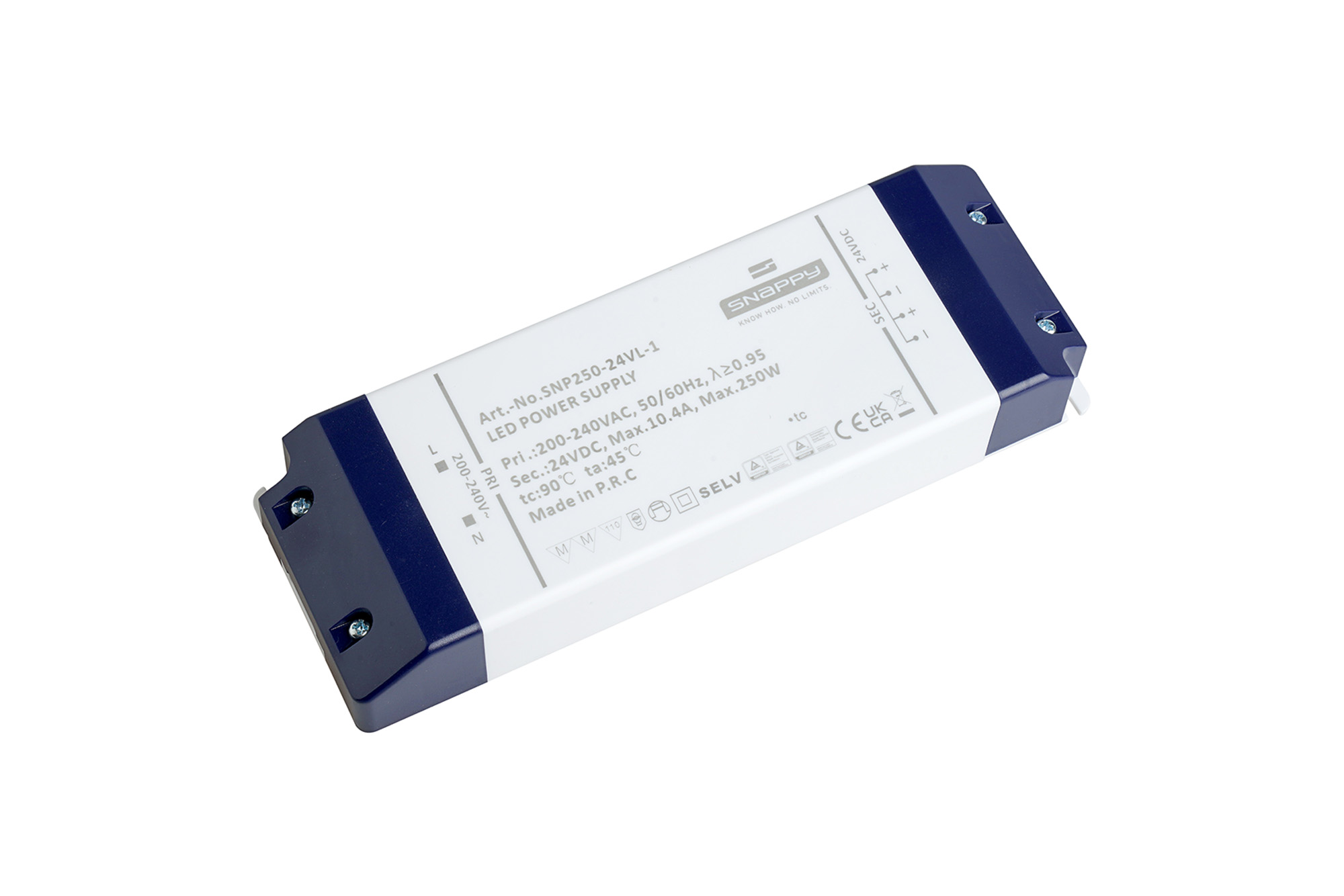 SNP250-24VL-1  SNP, 250W Constant Voltage Non-Dimmable LED Driver 24VDC 10.4A IP20.